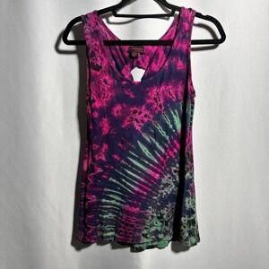 Advance Apparels Purple Tie Dye Tank Top Cutout Braided Back Free Size Rayon Art